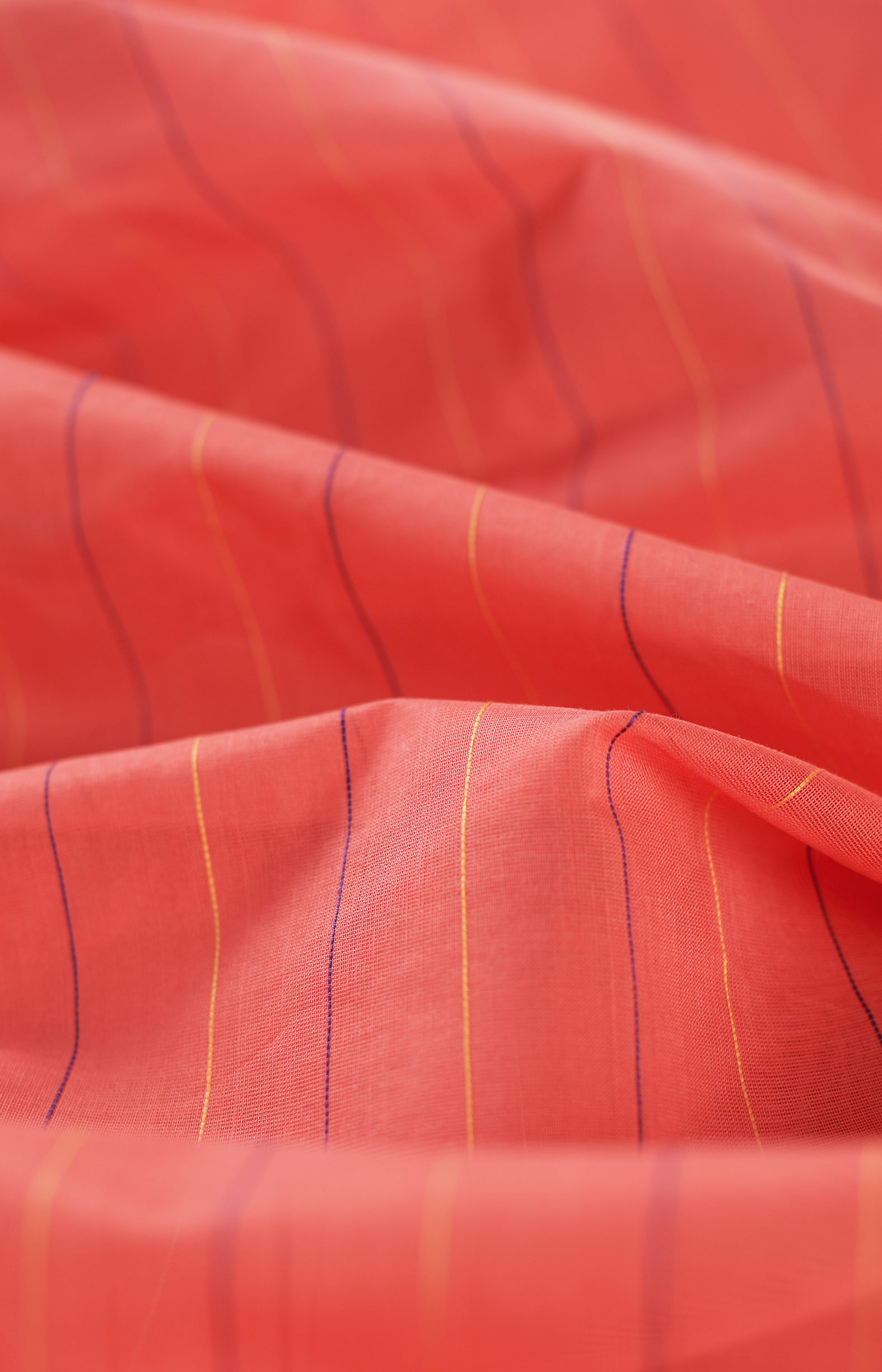 Orange, Handwoven Organic Cotton, Plain Weave , Jacquard, Work Wear, Striped Saree